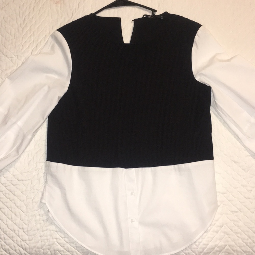 Black and white half button up long sleeve top